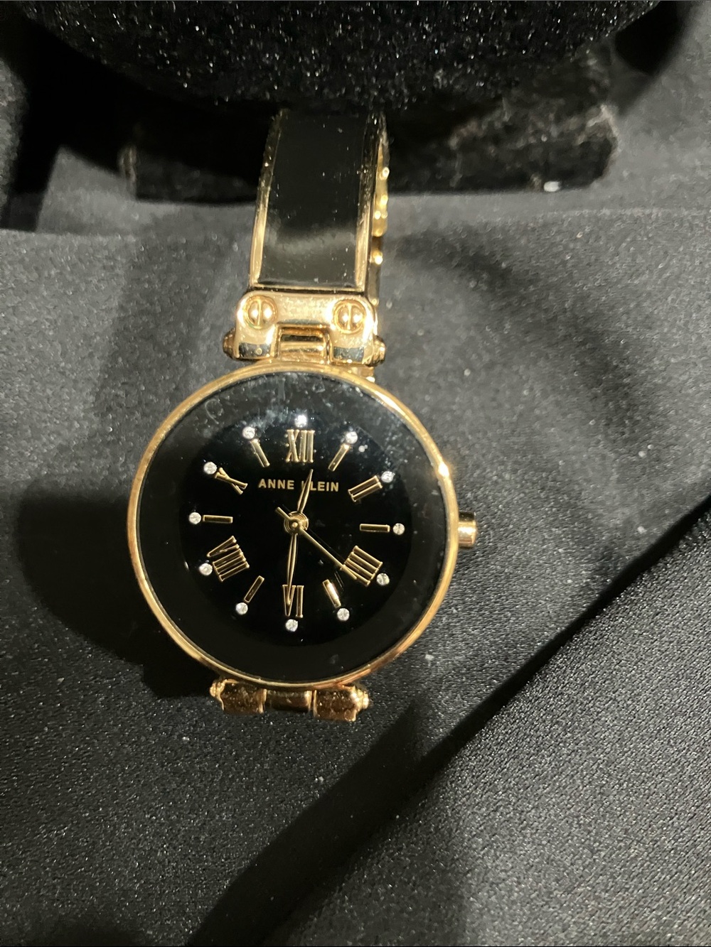 Anne Klein Gold Tone Watch with Black Dial and Enamel Bracelet - Picture 2 of 3